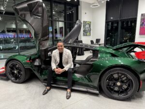 Nick Dossa- Green sports car on display at Vegas Auto Gallery